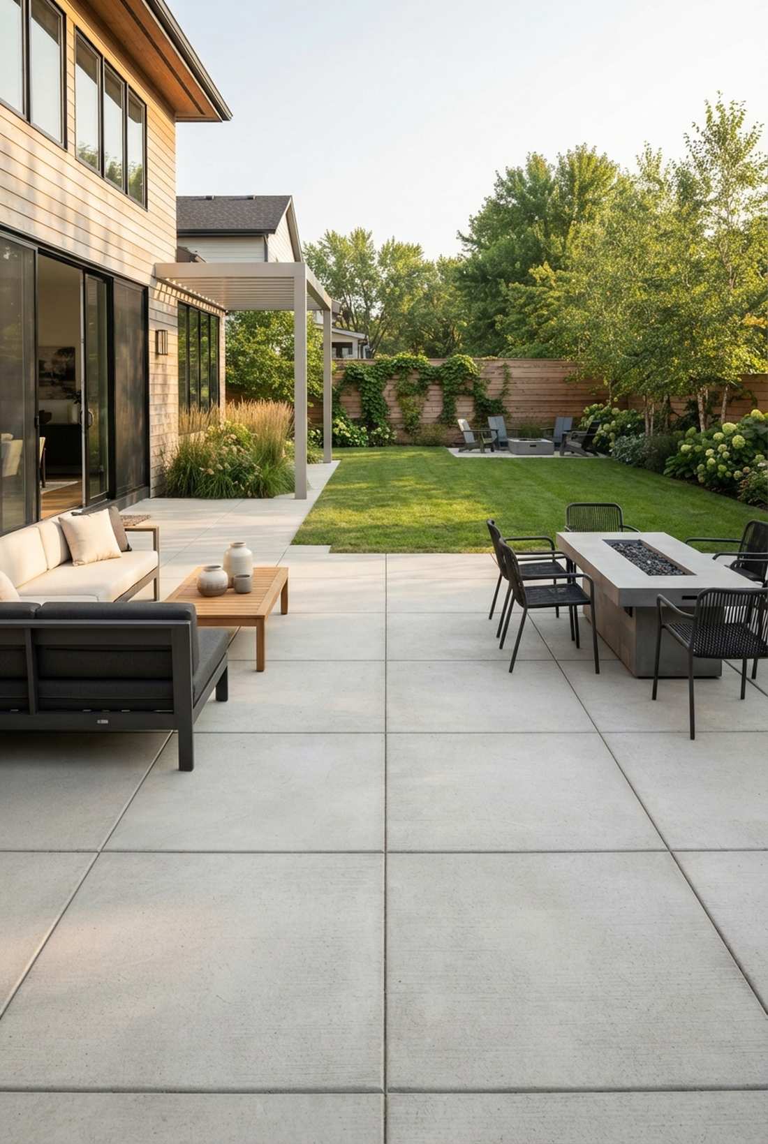 minimalist concrete slab patio