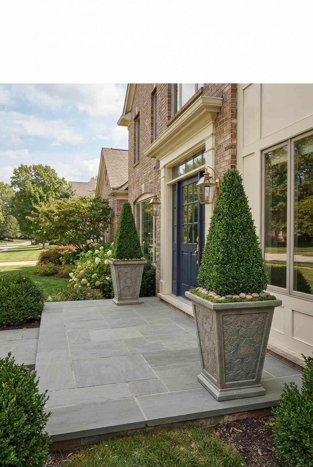 pyramidal boxwood topiaries