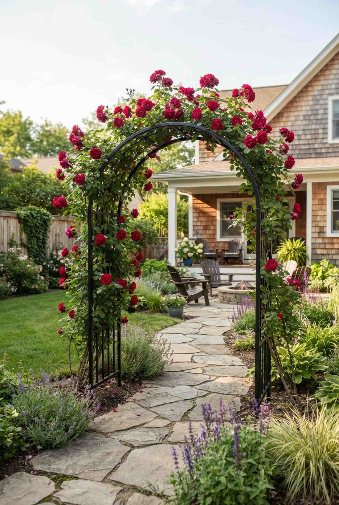 romantic red climbing rose gateway