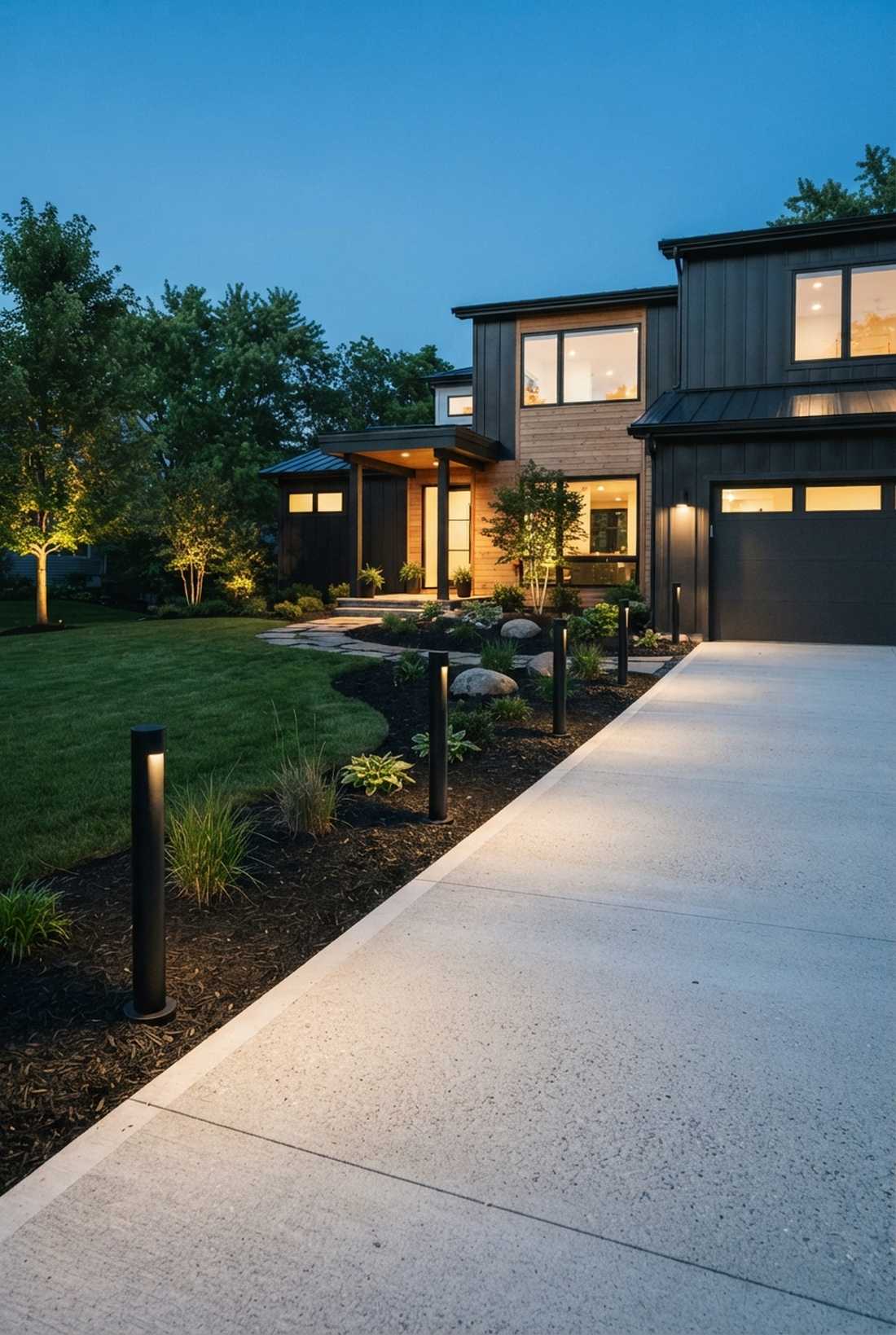 sleek cylindrical black bollards