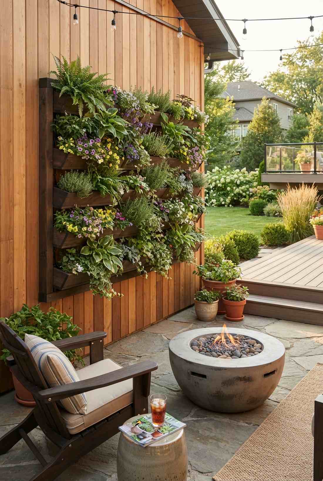 stacked pocket planters with drip irrigation