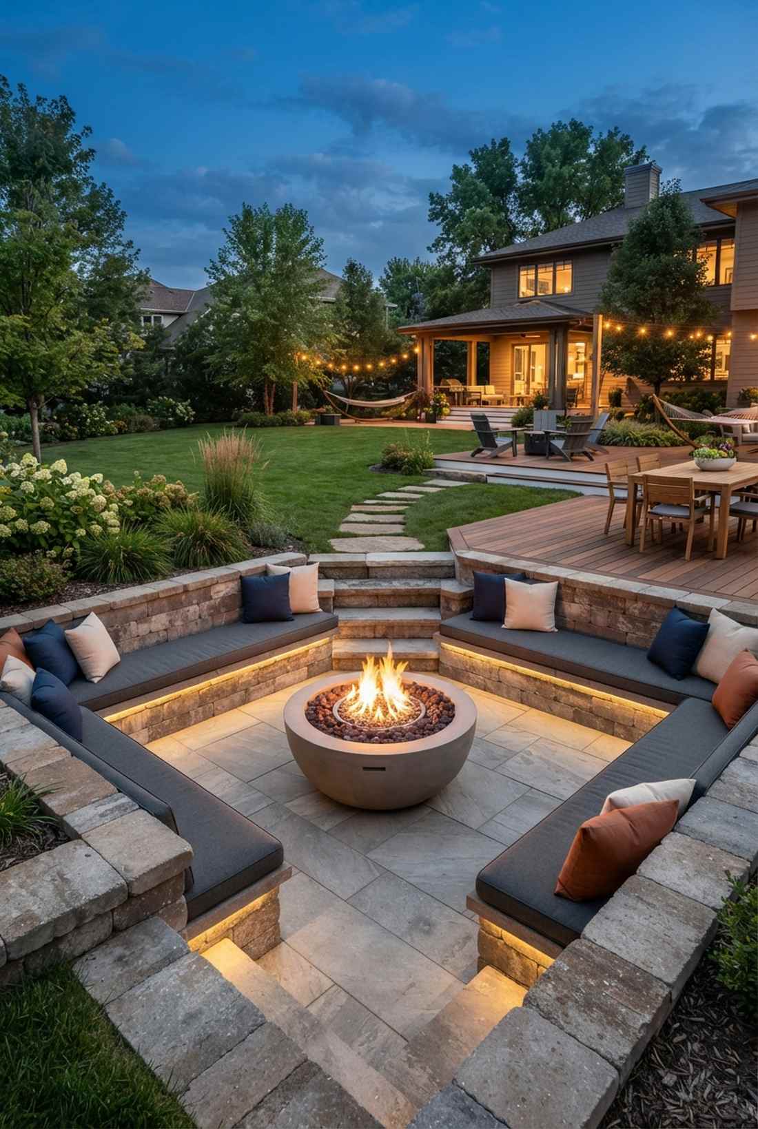 sunken conversation pit with central fire bowl