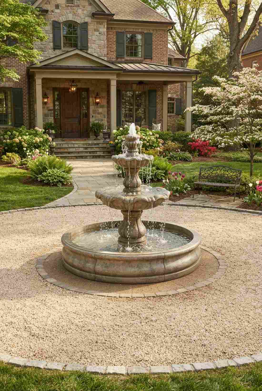 three tier stone basin fountain
