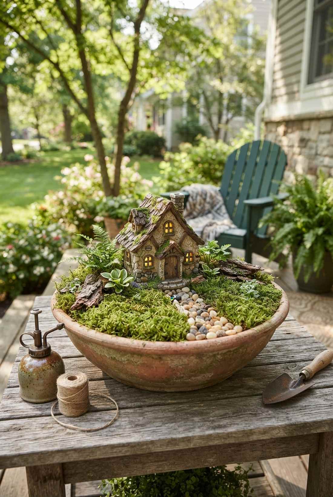 woodland cottage with stone pathway