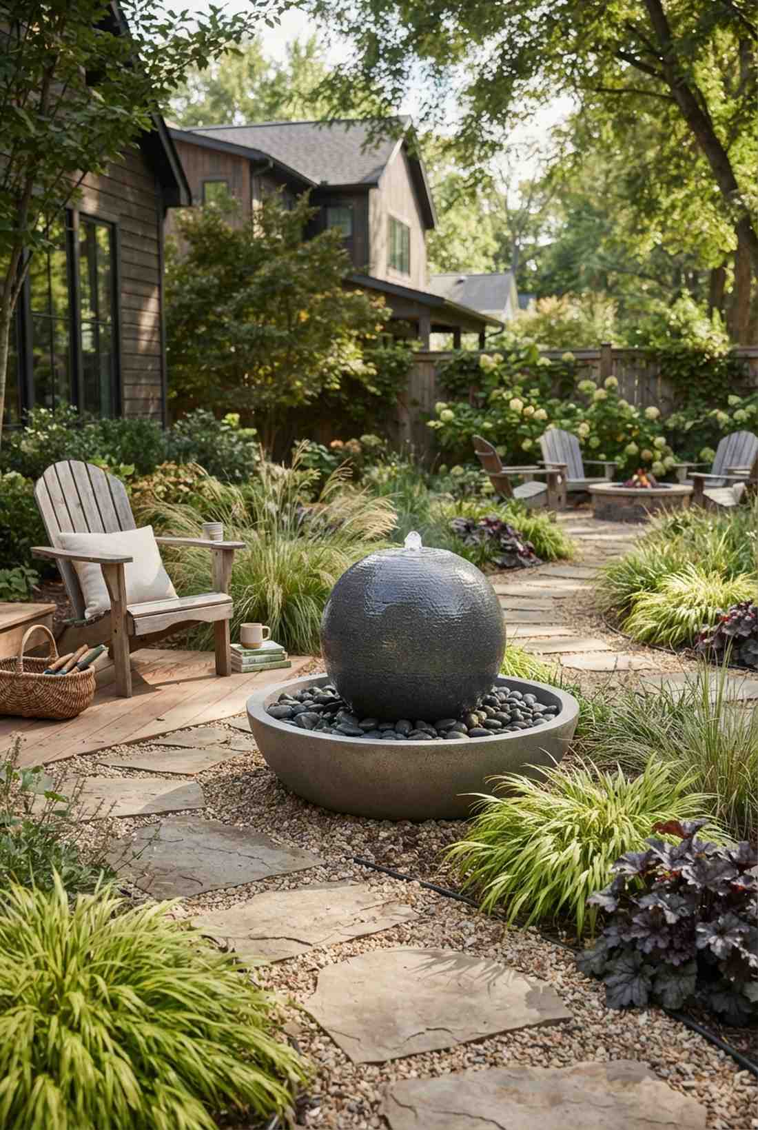 zen sphere with cast stone basin