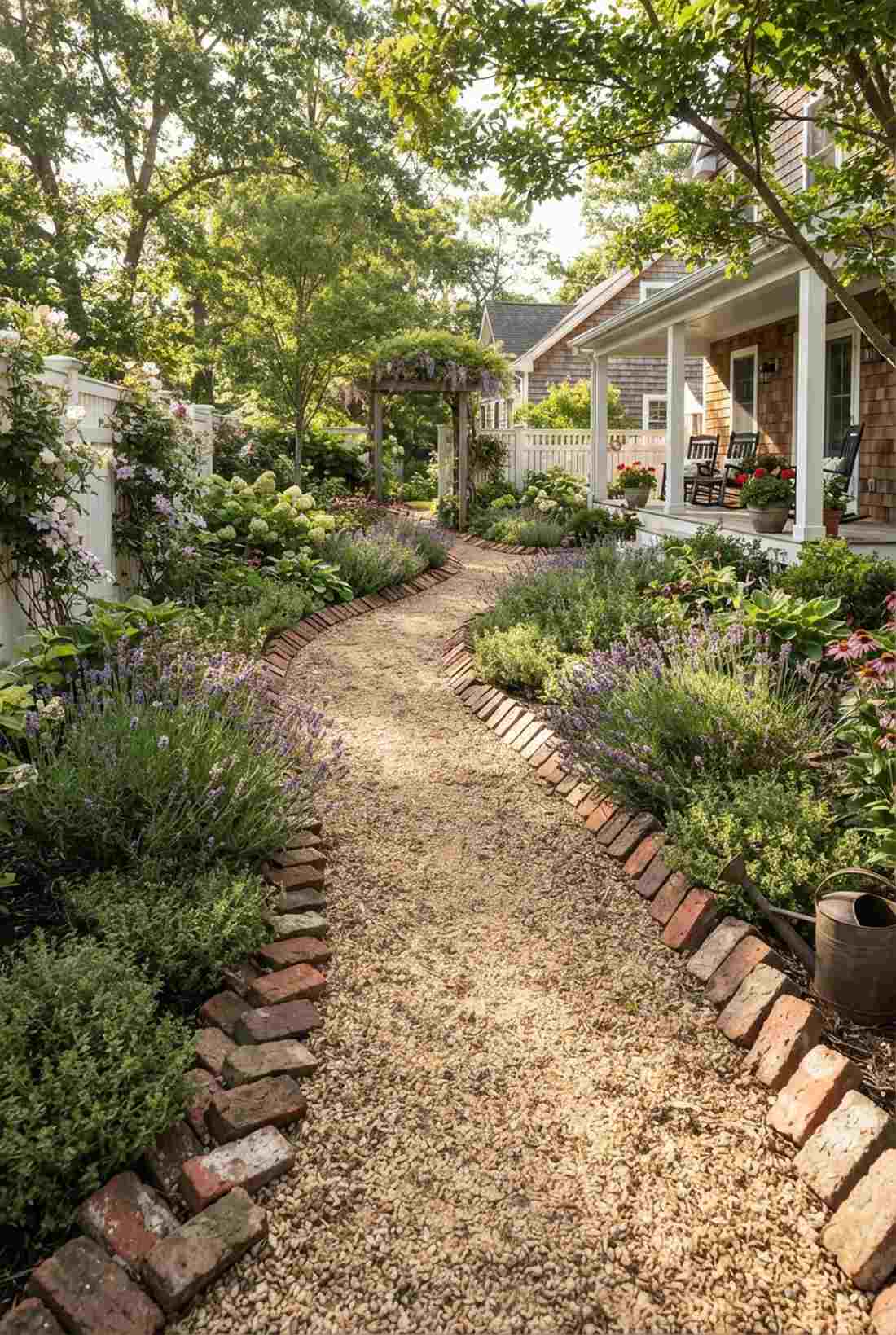 brick edged gravel with herb borders