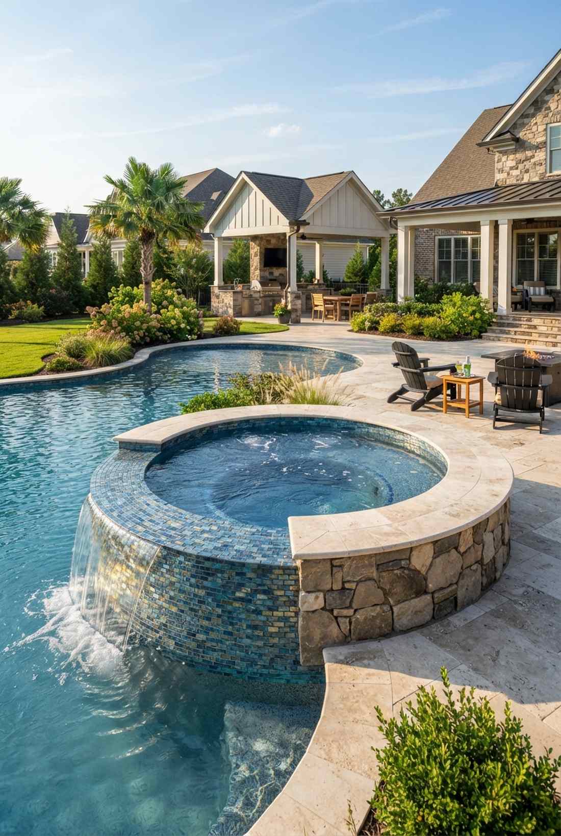 built in spa next to pool