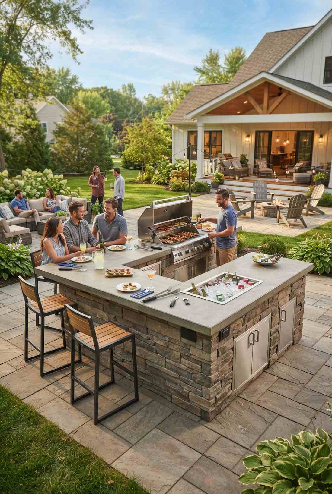 central grill island with perimeter bar