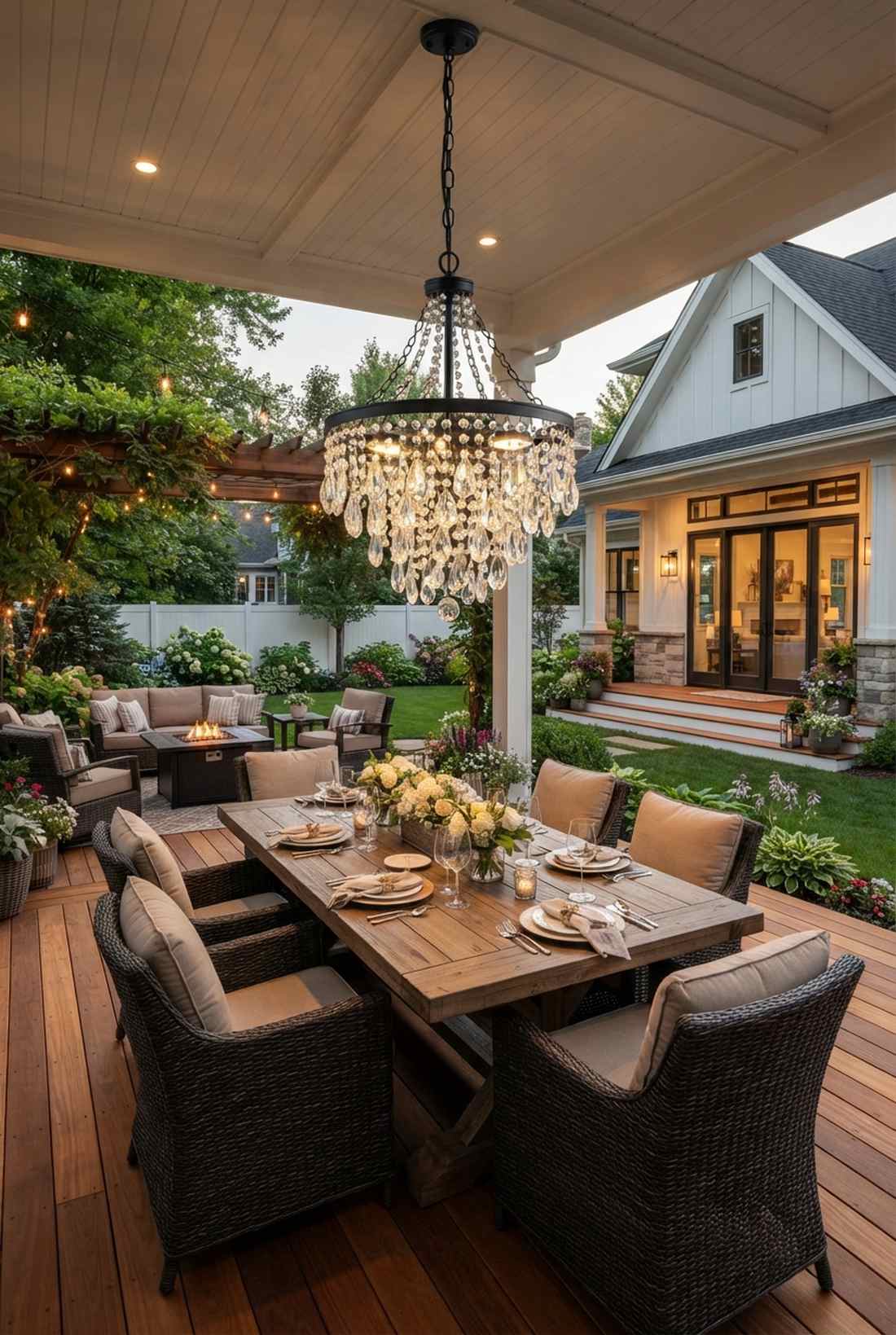 chandeliers over dining tables