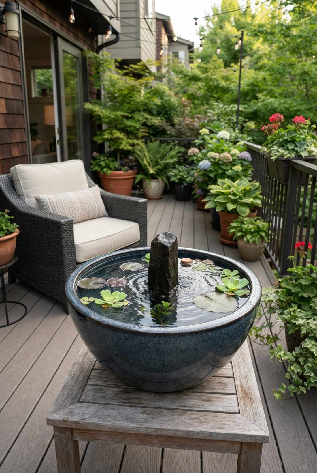 container water garden with single stone