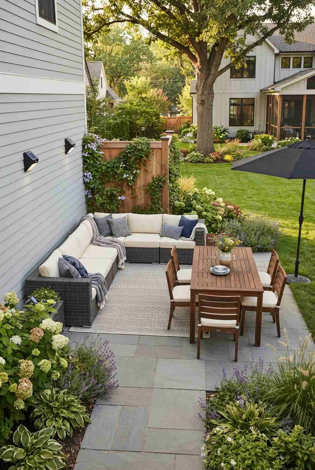 corner lounge with adjacent dining