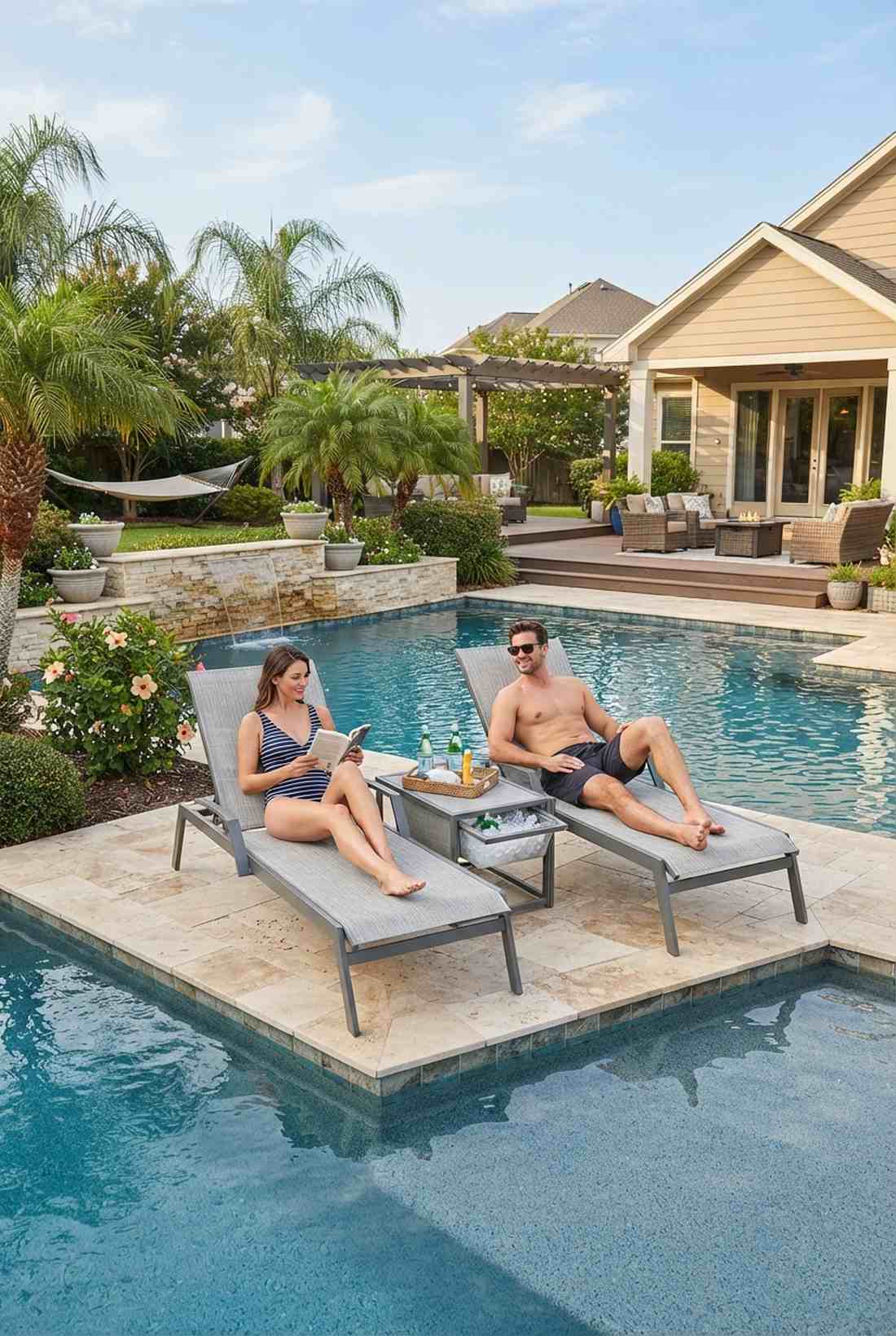 double chaise with connecting console