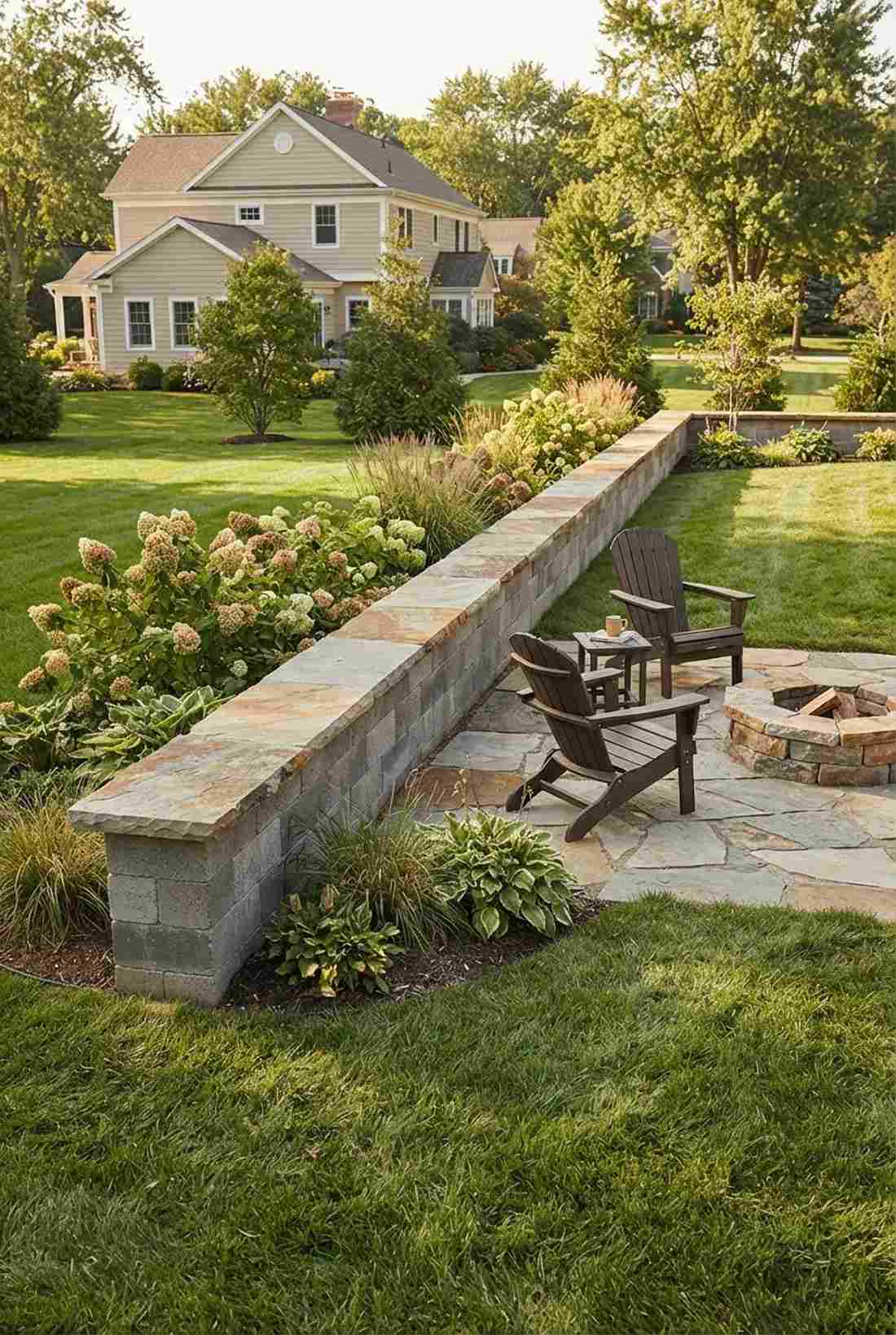 flagstone capped hybrid wall