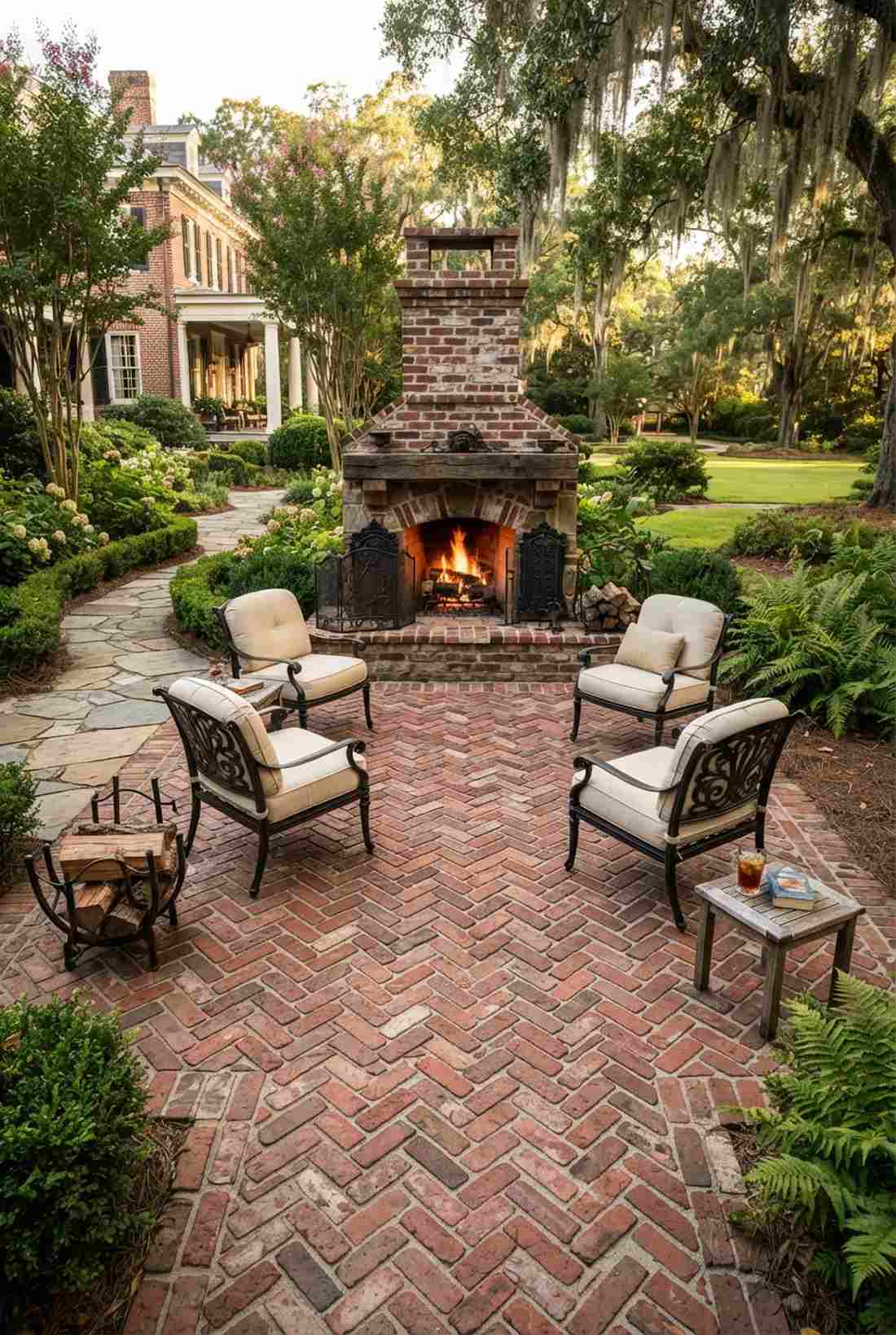 herringbone brick fire court