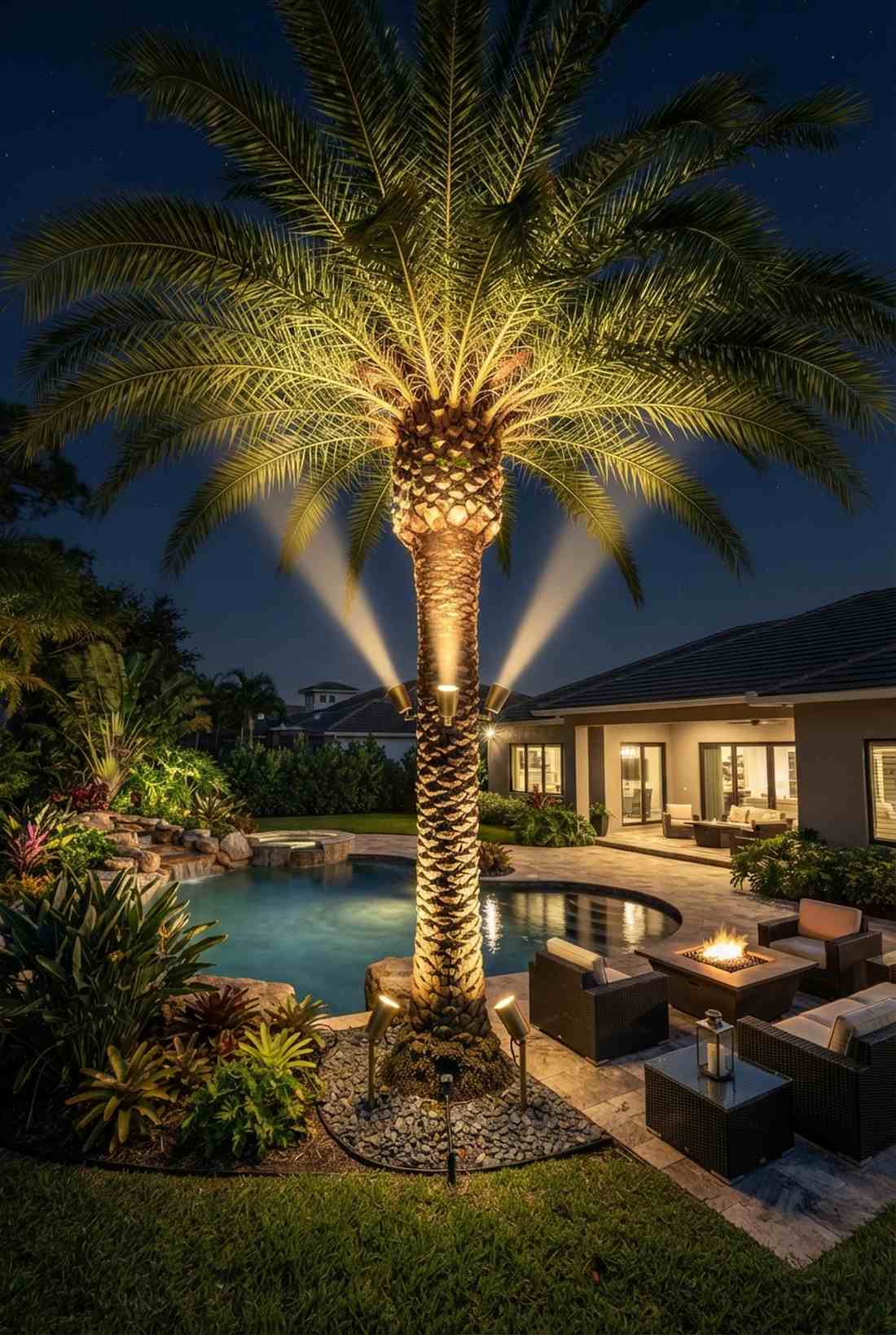 palm tree symmetrical uplighting