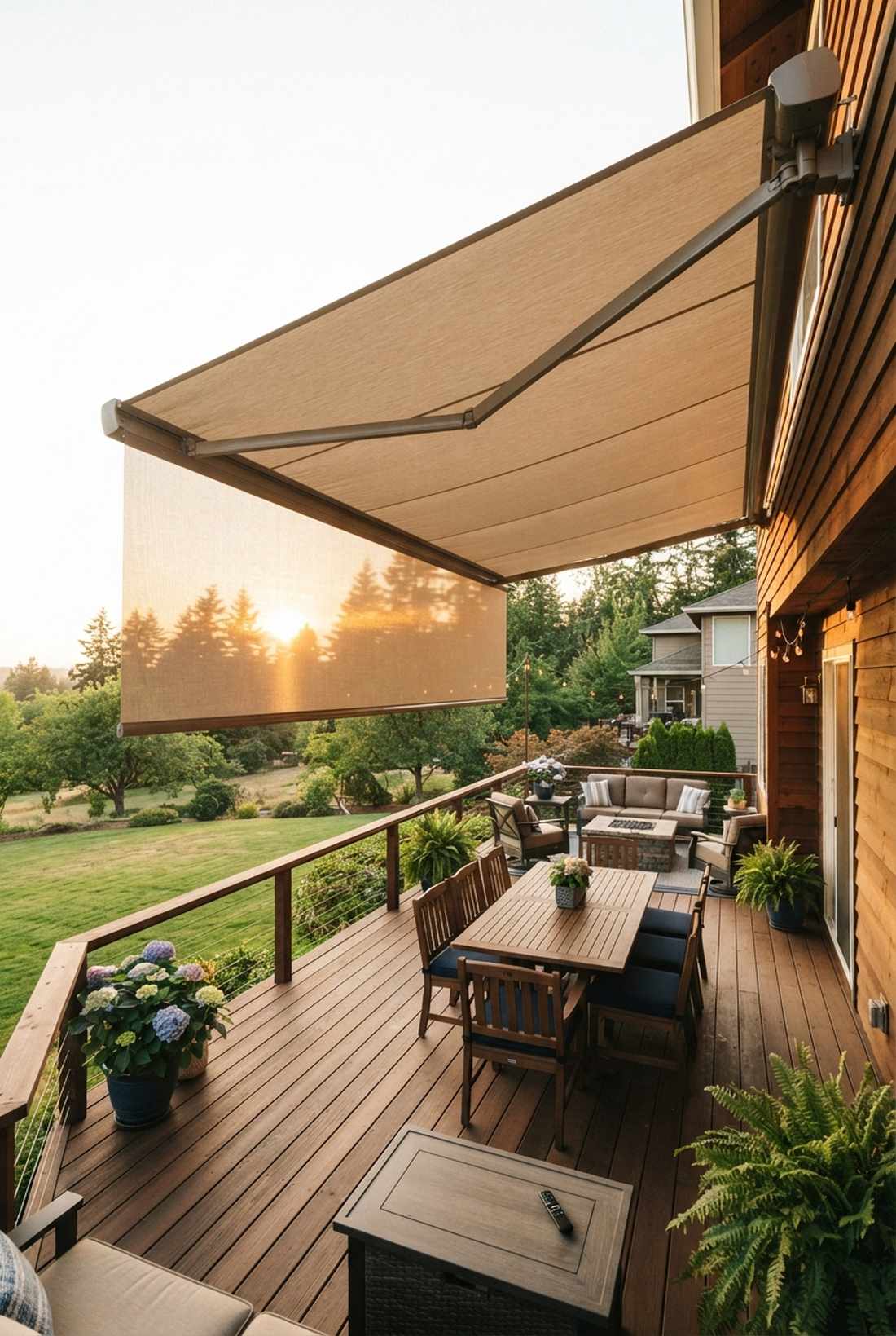 retractable awning with side drop screens