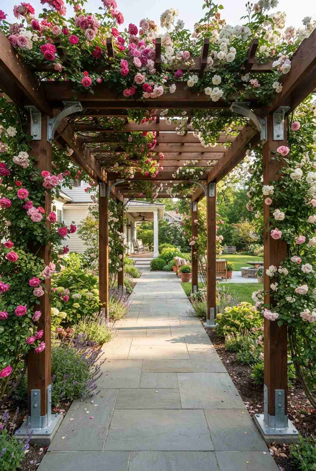 rose covered pergola corridor
