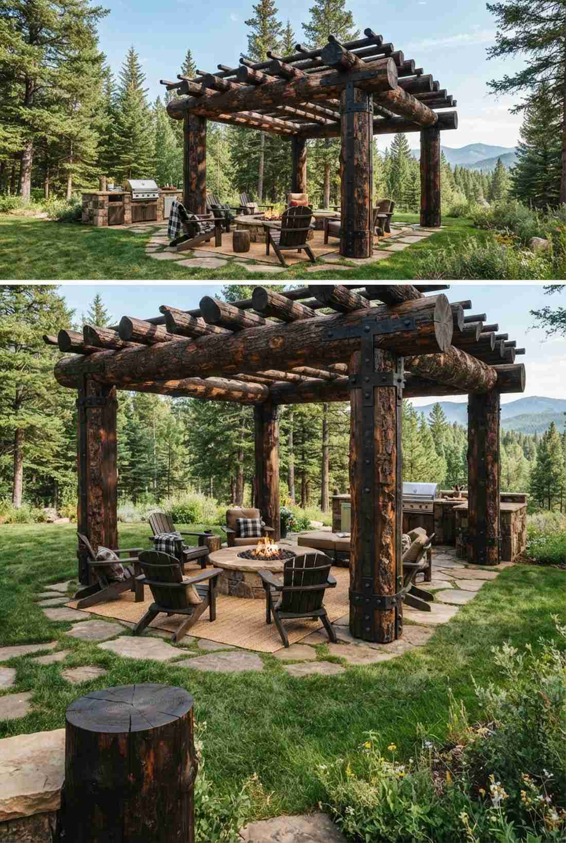 rough hewn timber pergola