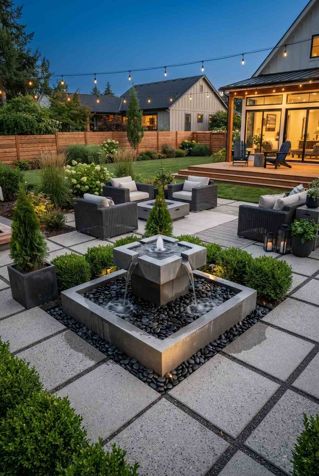 square one fountain with modern geometry