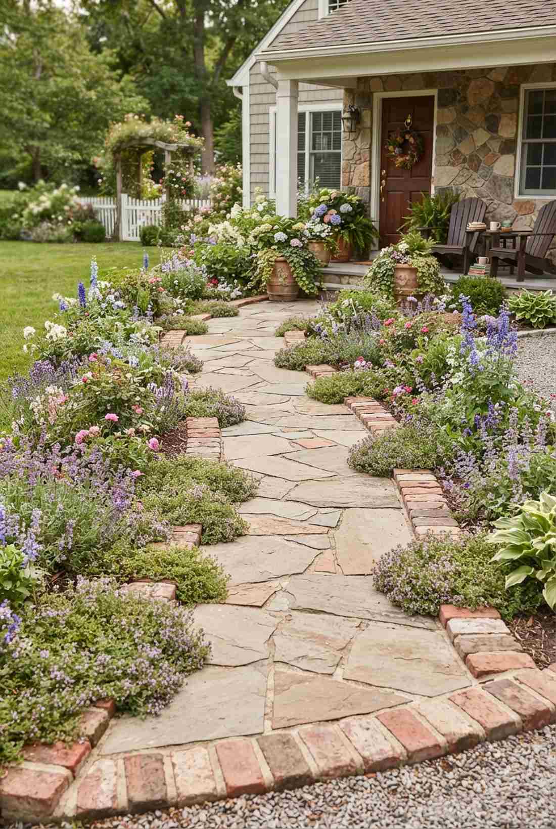 stone edged cottage flower strip