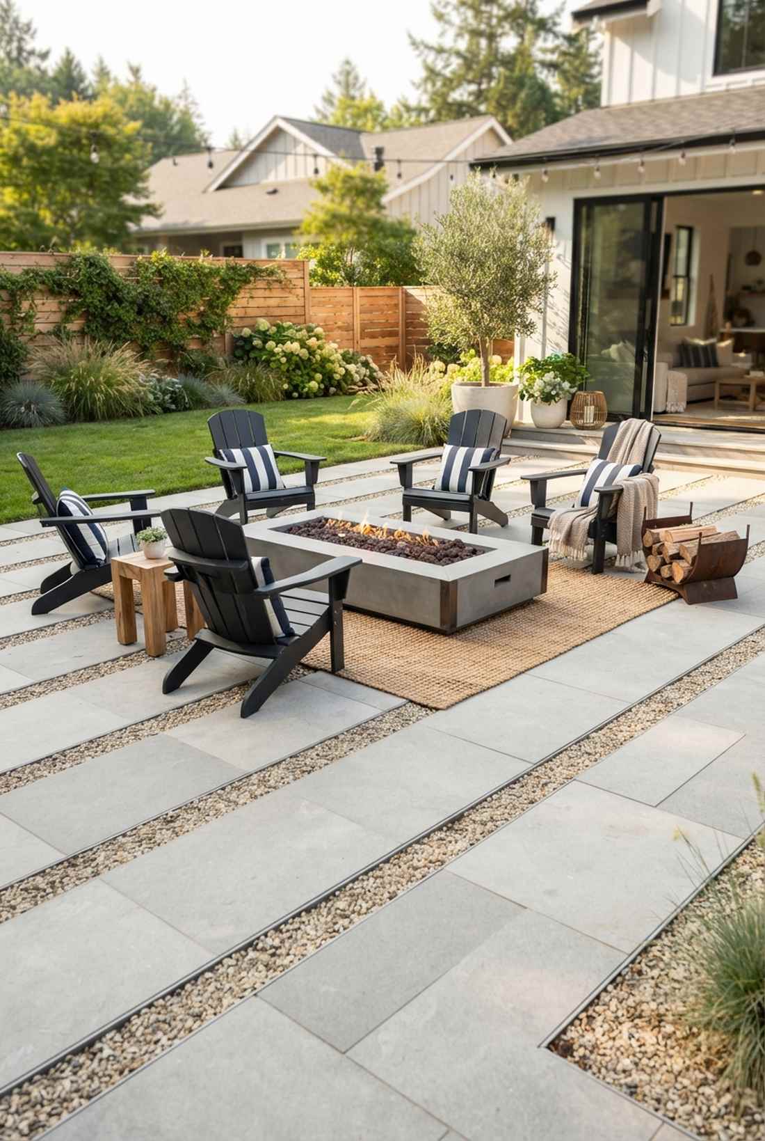 stone pavers with pea gravel panels
