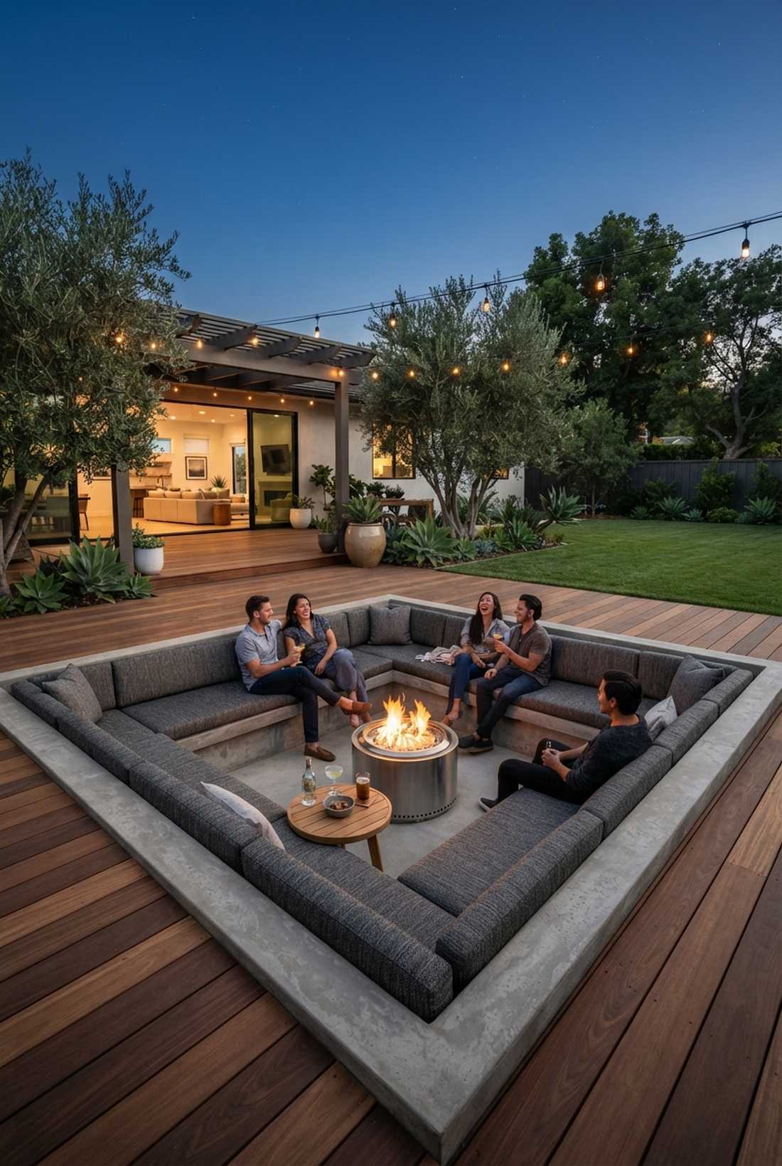 sunken conversation pit with fire feature