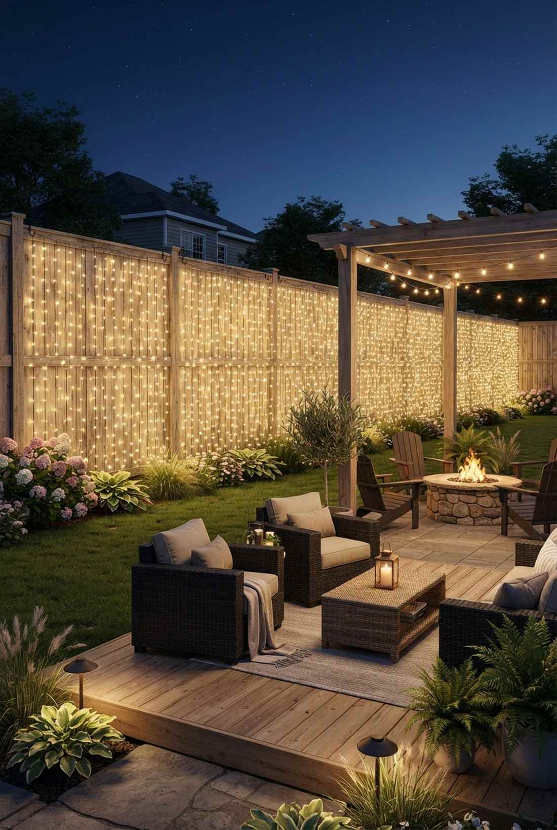 fence line curtain lights
