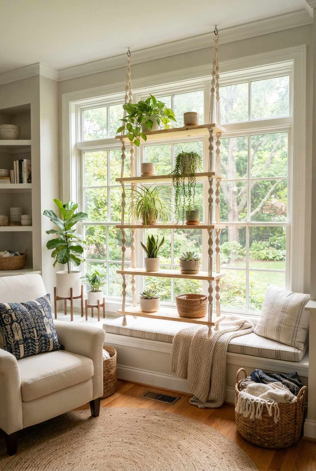 macrame hanging shelf wall