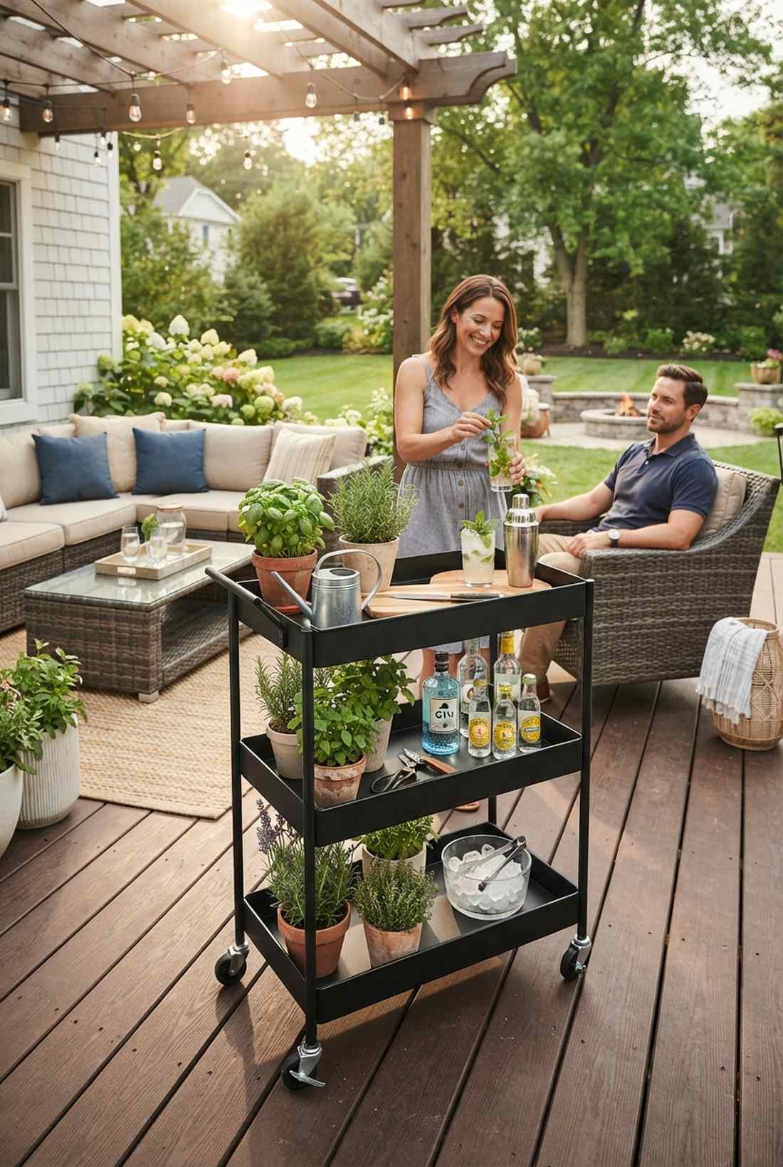 mobile balcony herb bar cart