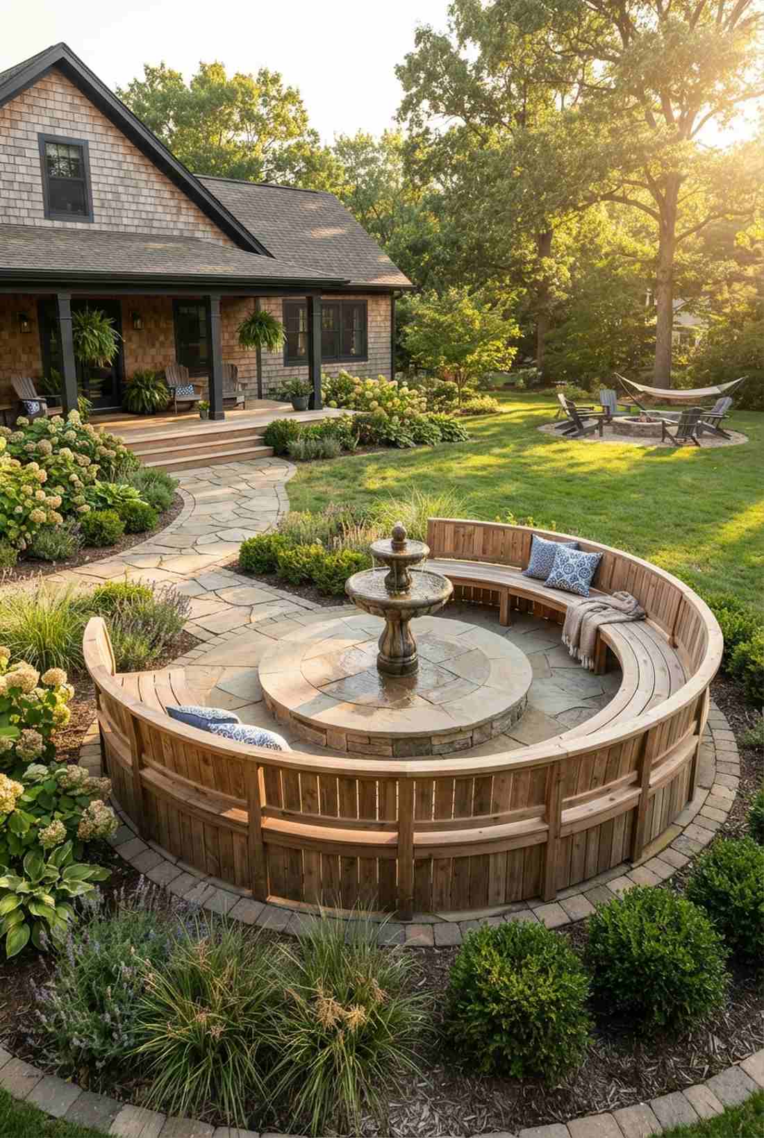 radius cut cedar bench