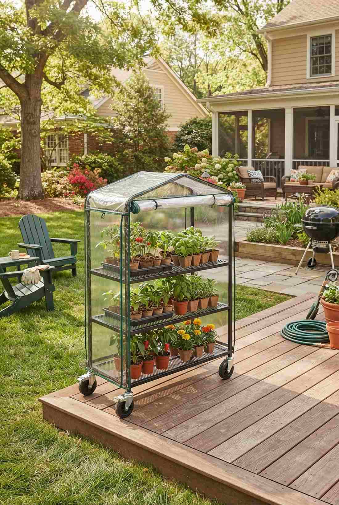 three tier rolling greenhouse cart