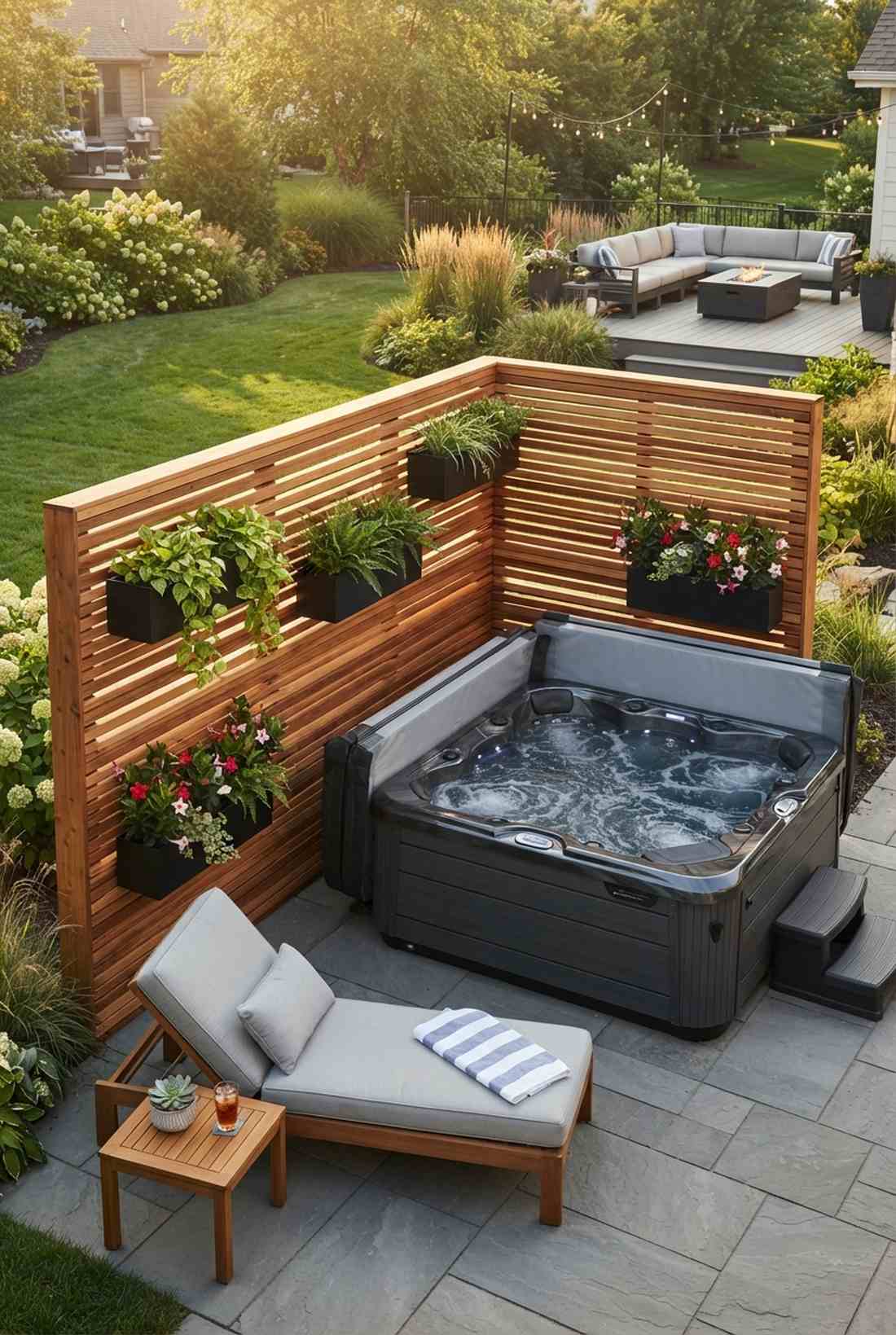 timber slat walls with planter boxes