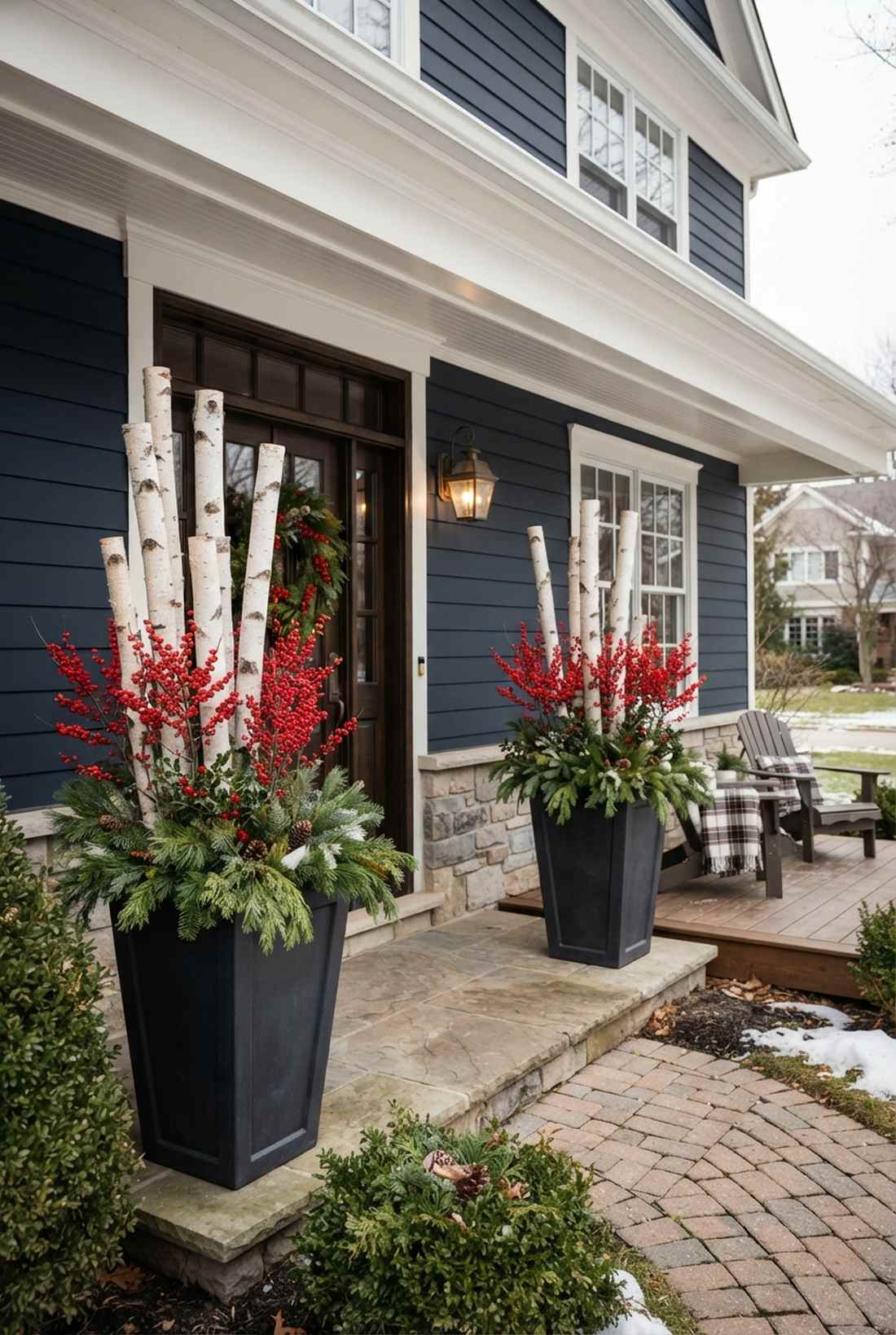 winterberry and birch branch container