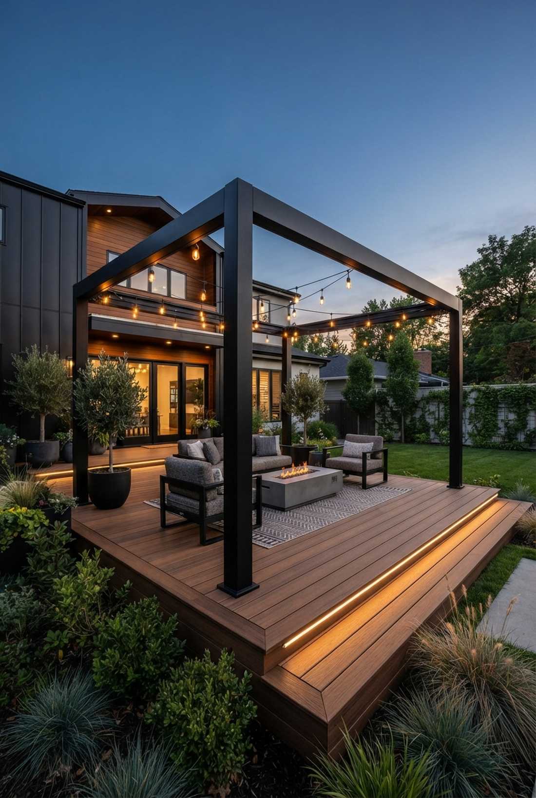 black steel contemporary pergola