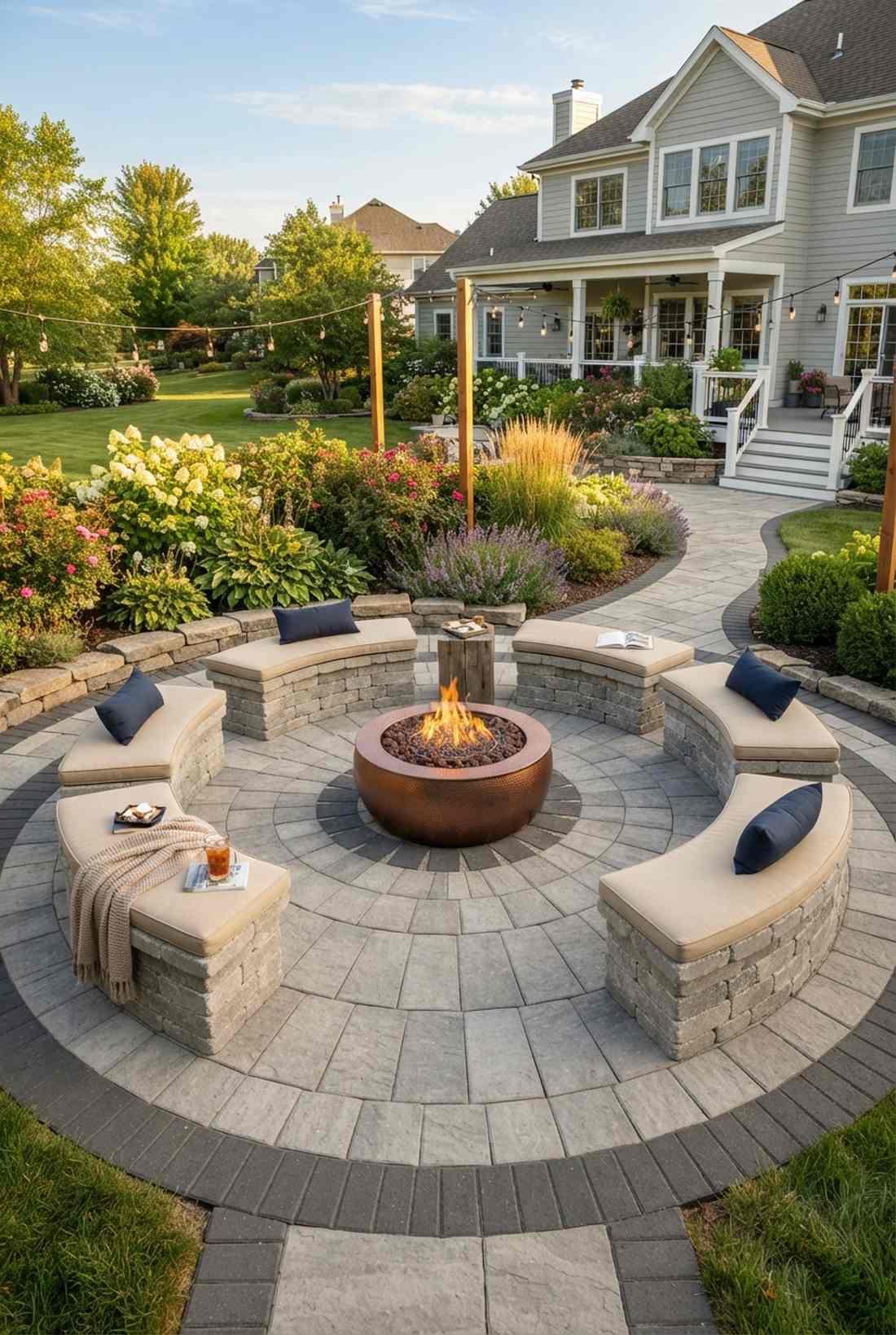circular patio with radial furniture arrangement