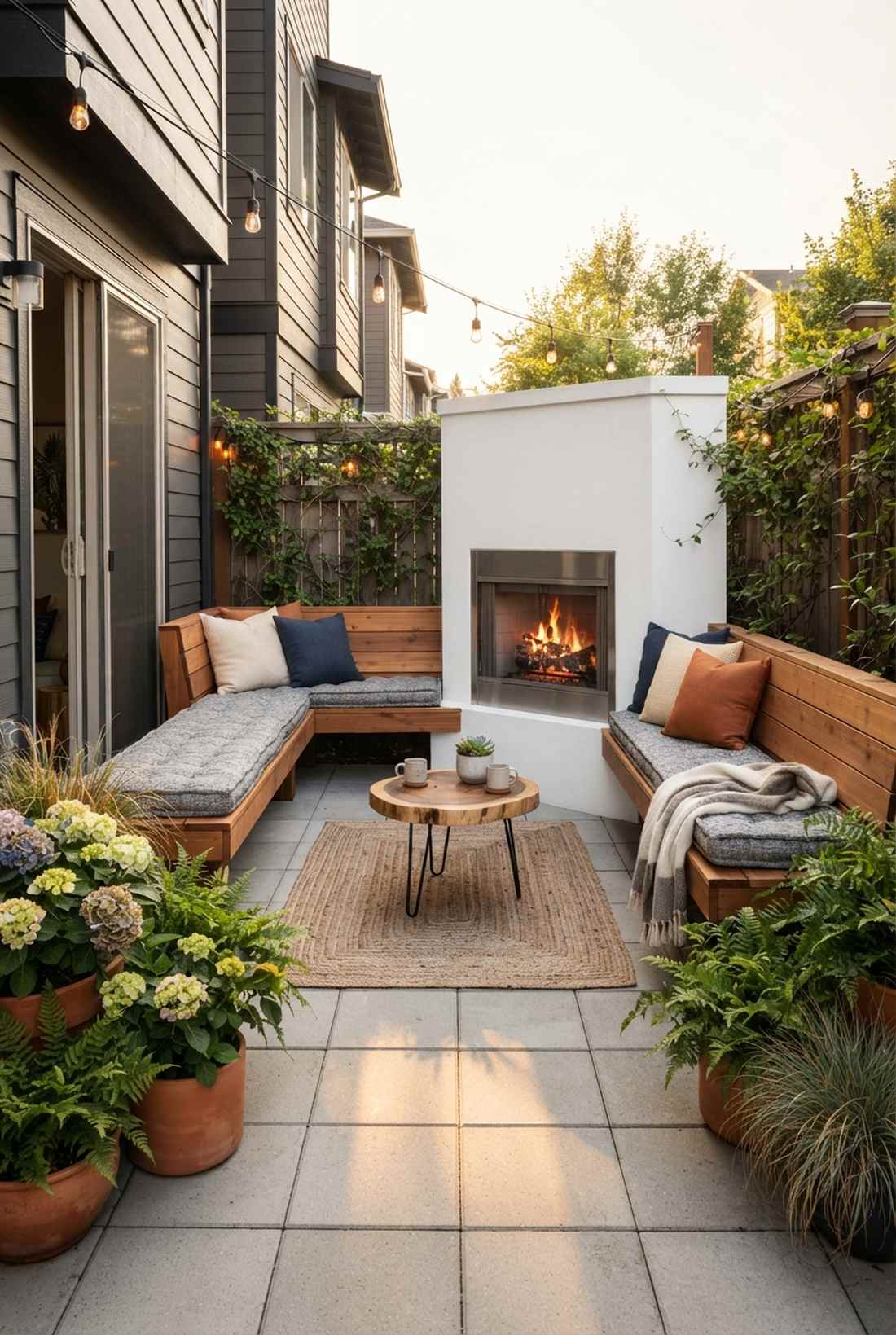 corner fireplace for small patio