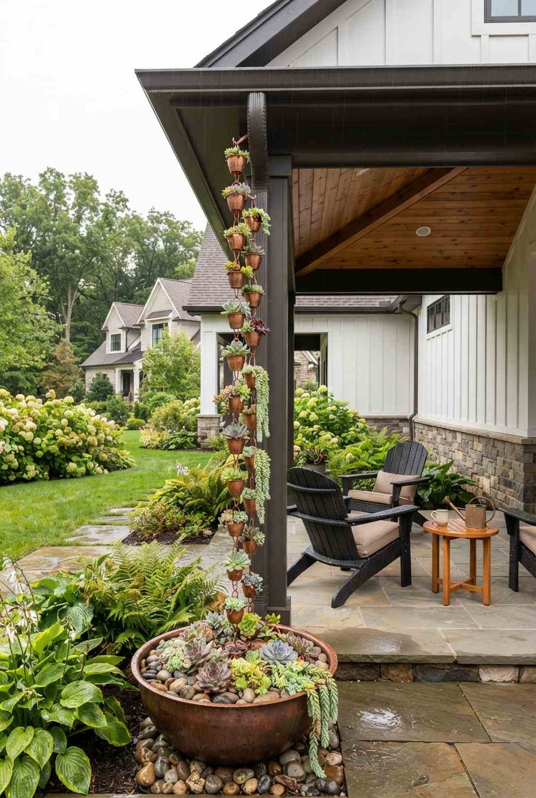 covered patio rain chain planters