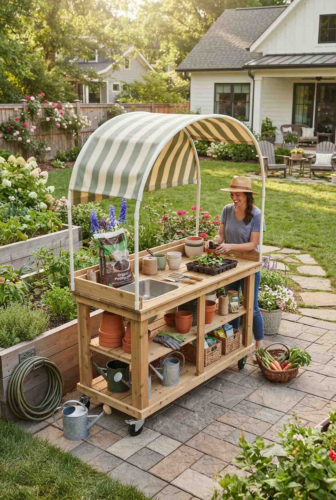 covered wheeled potting station
