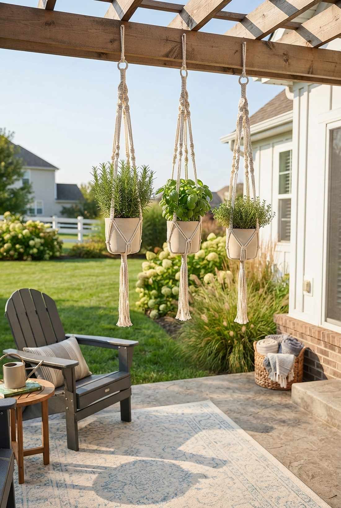 macrame hanging herb trio