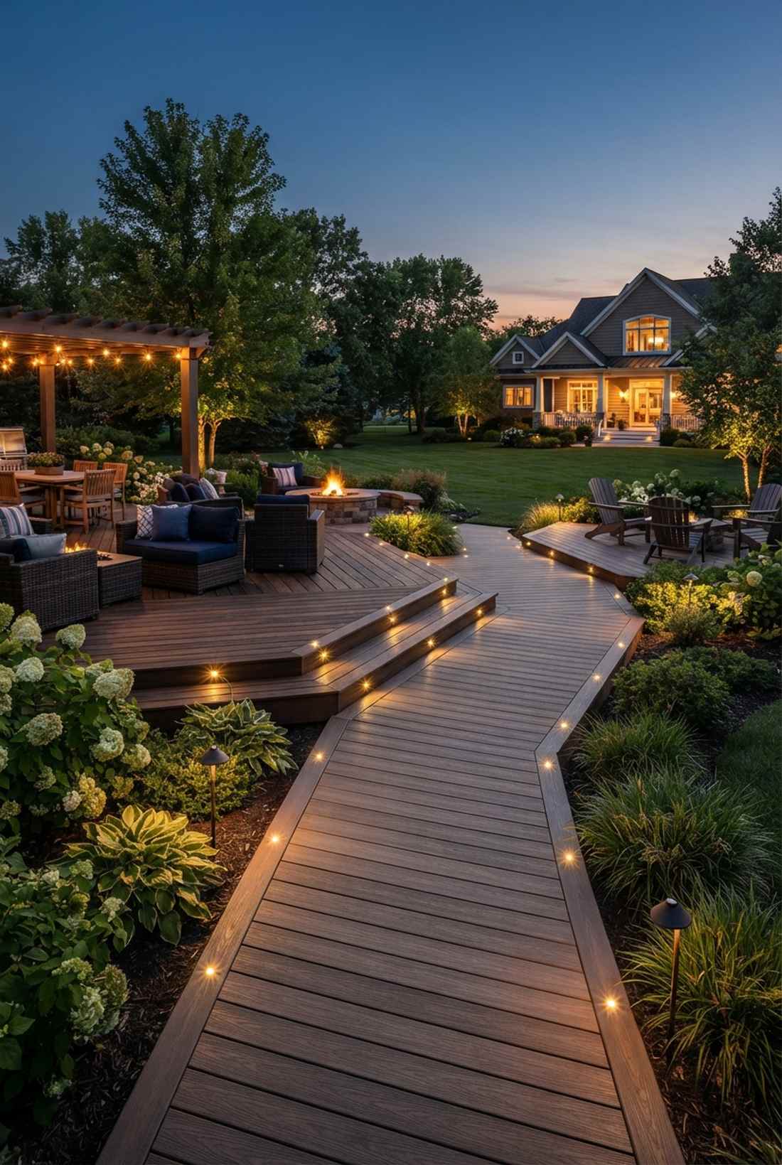 recessed deck lighting along pathways