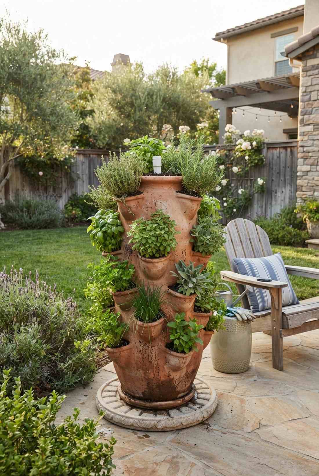 strawberry tower adapted for herbs