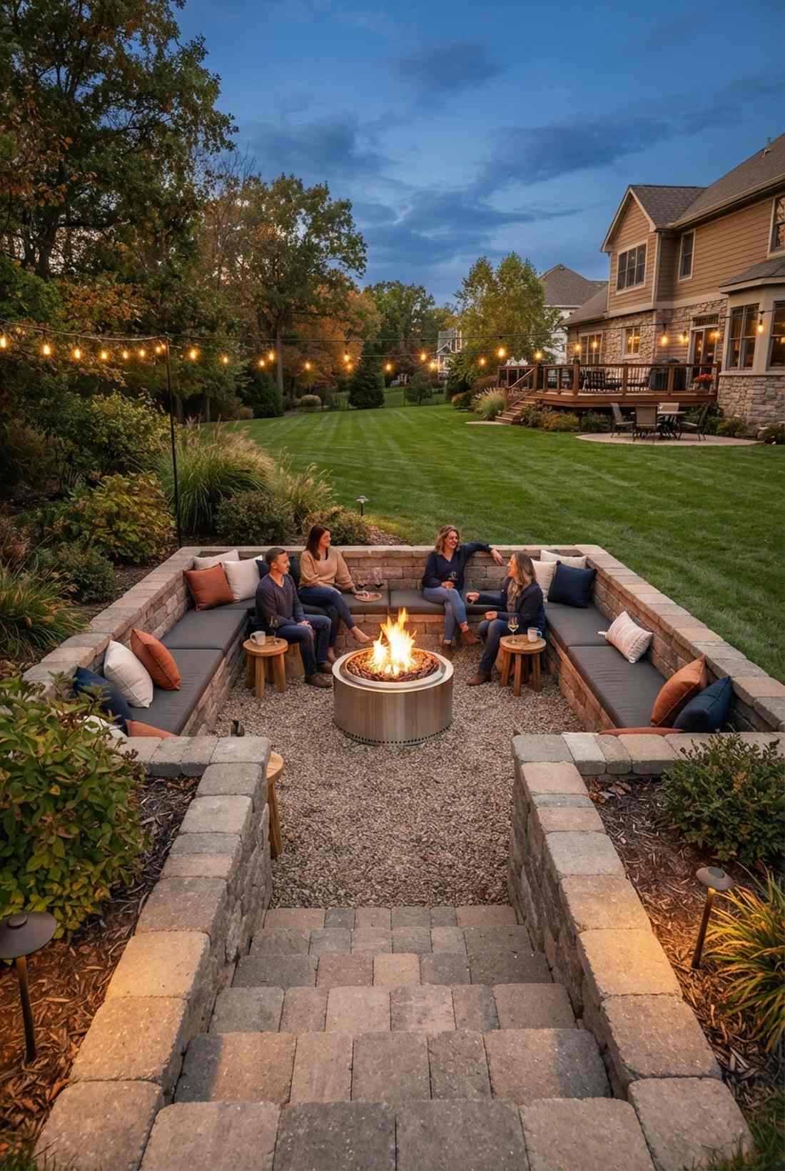 sunken fire pit lounges