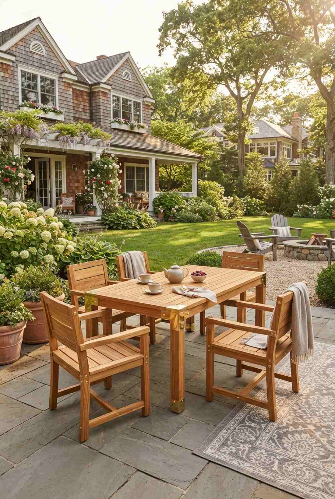 teak and brass accent set