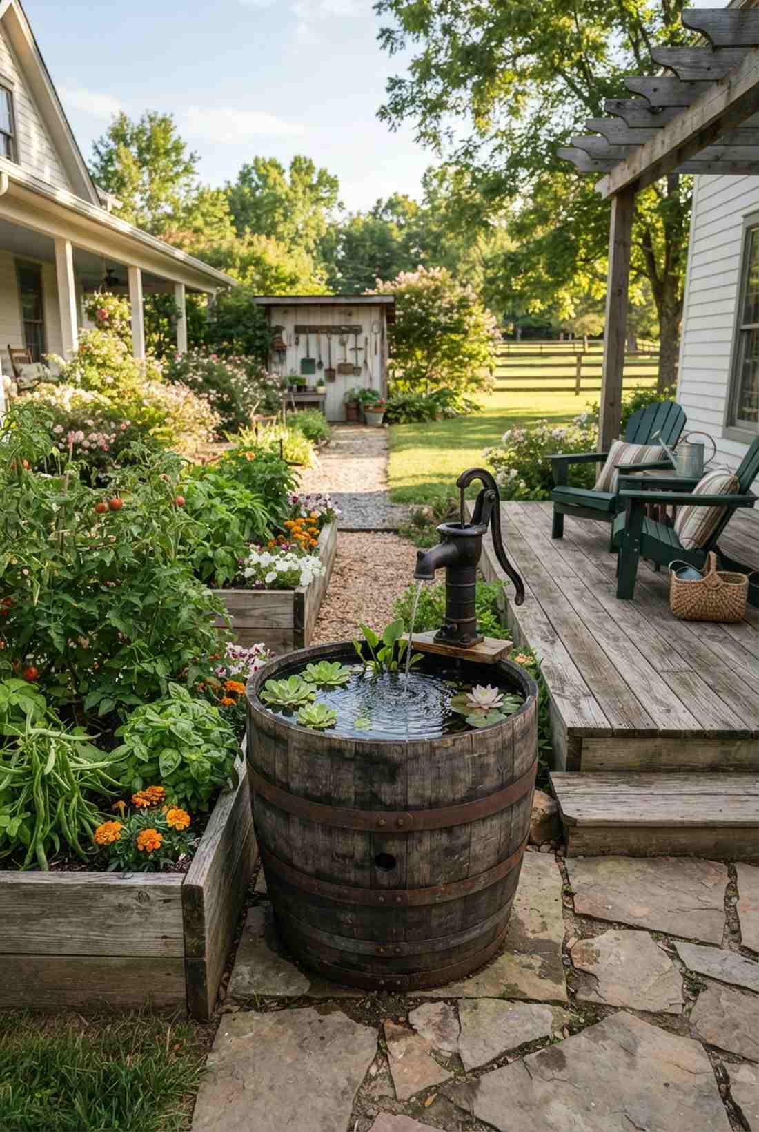 wooden barrel fountain
