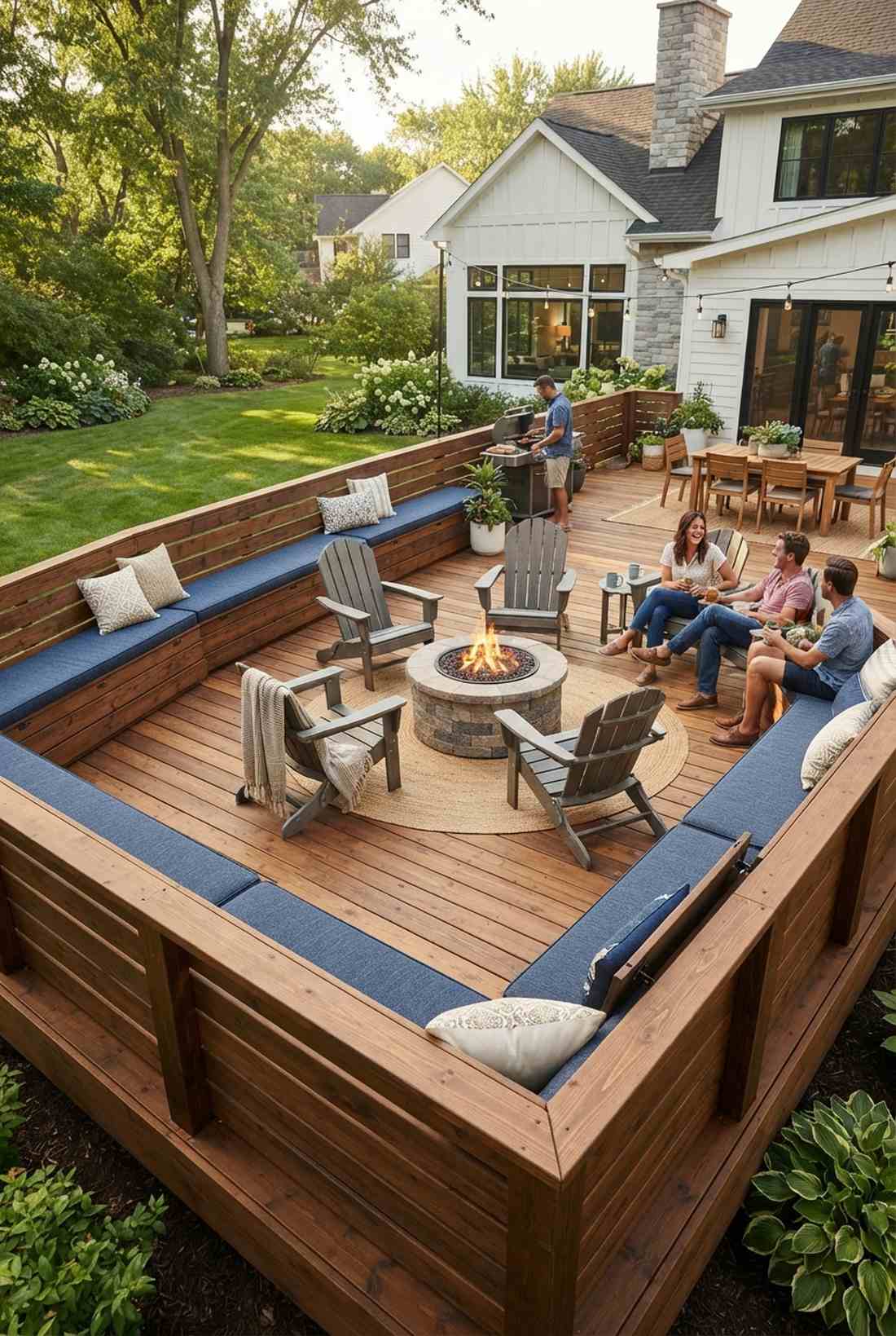 built in deck bench with backs