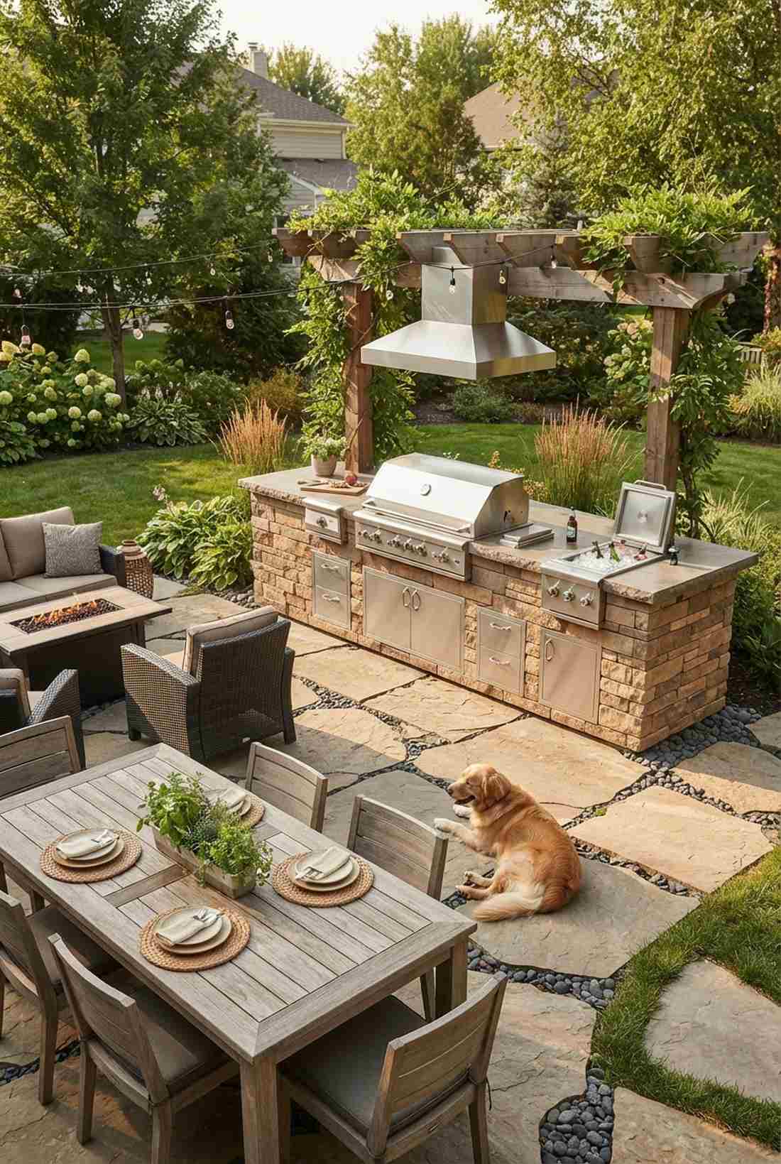 built in grill station with counters