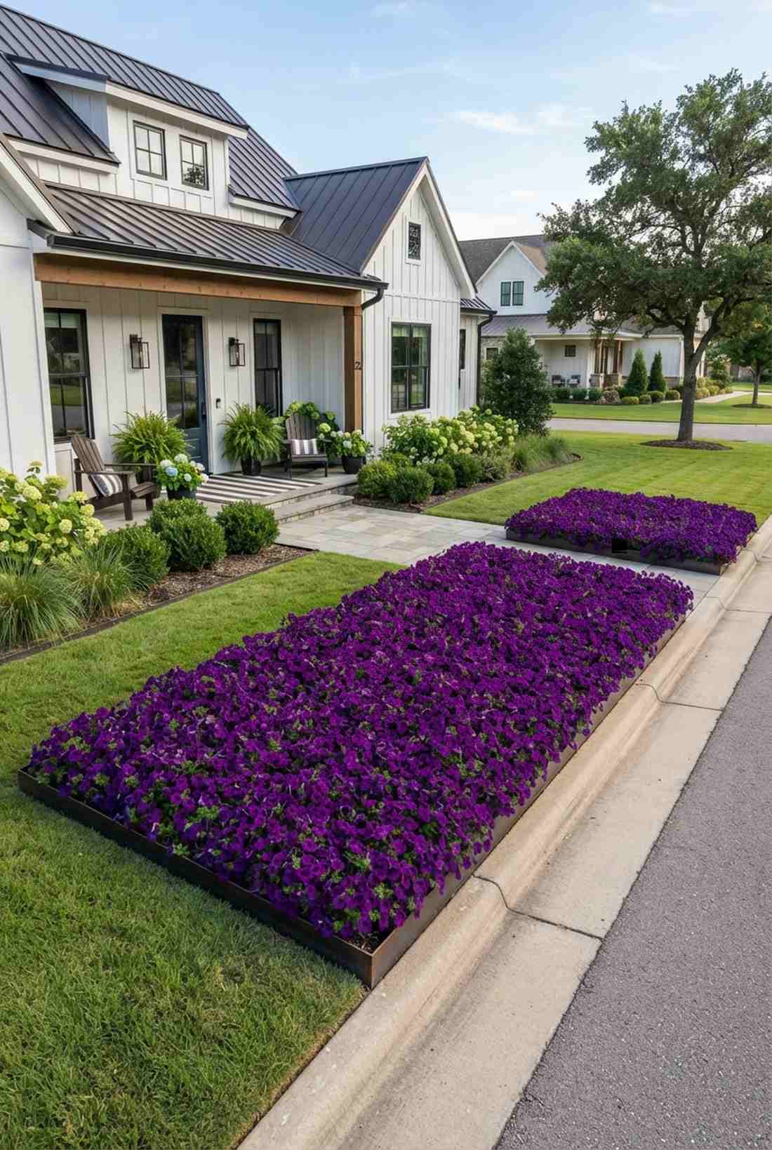 color blocked flower bed for curb appeal