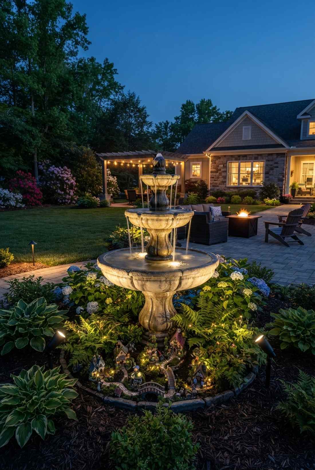 garden sculpture spotlighting