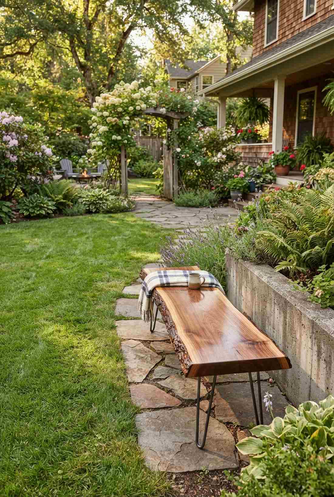 live edge wood slab bench