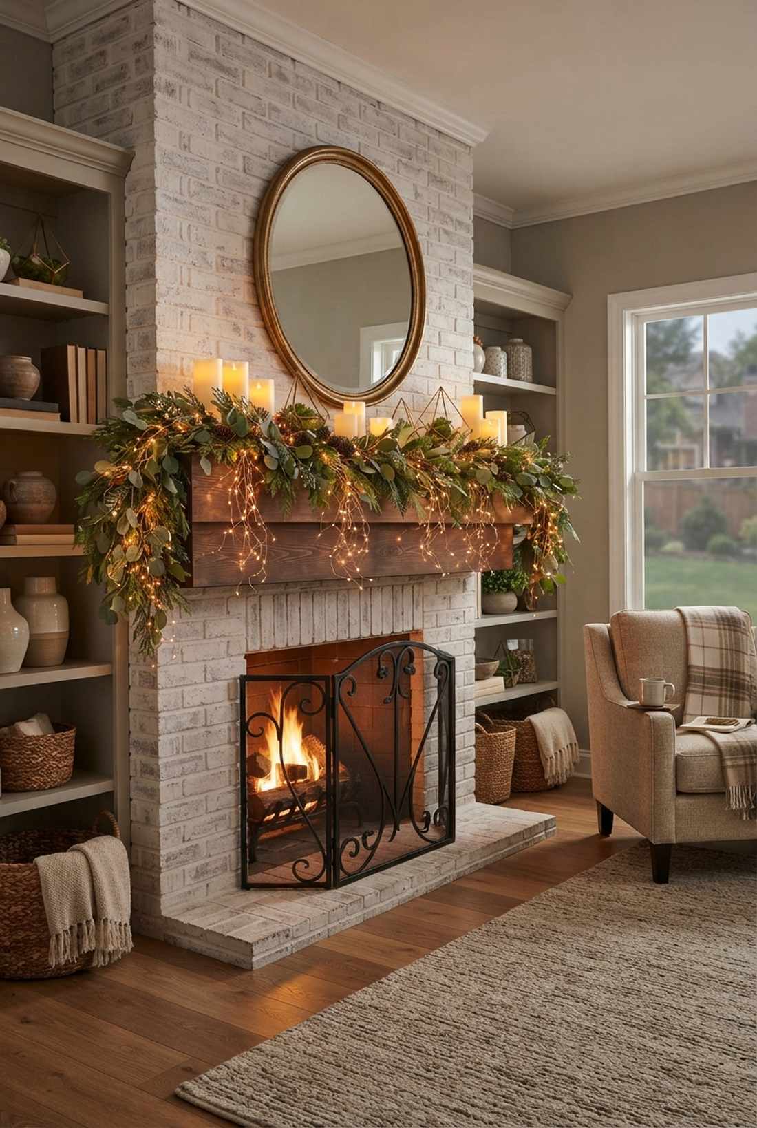 mantelpiece layered light display